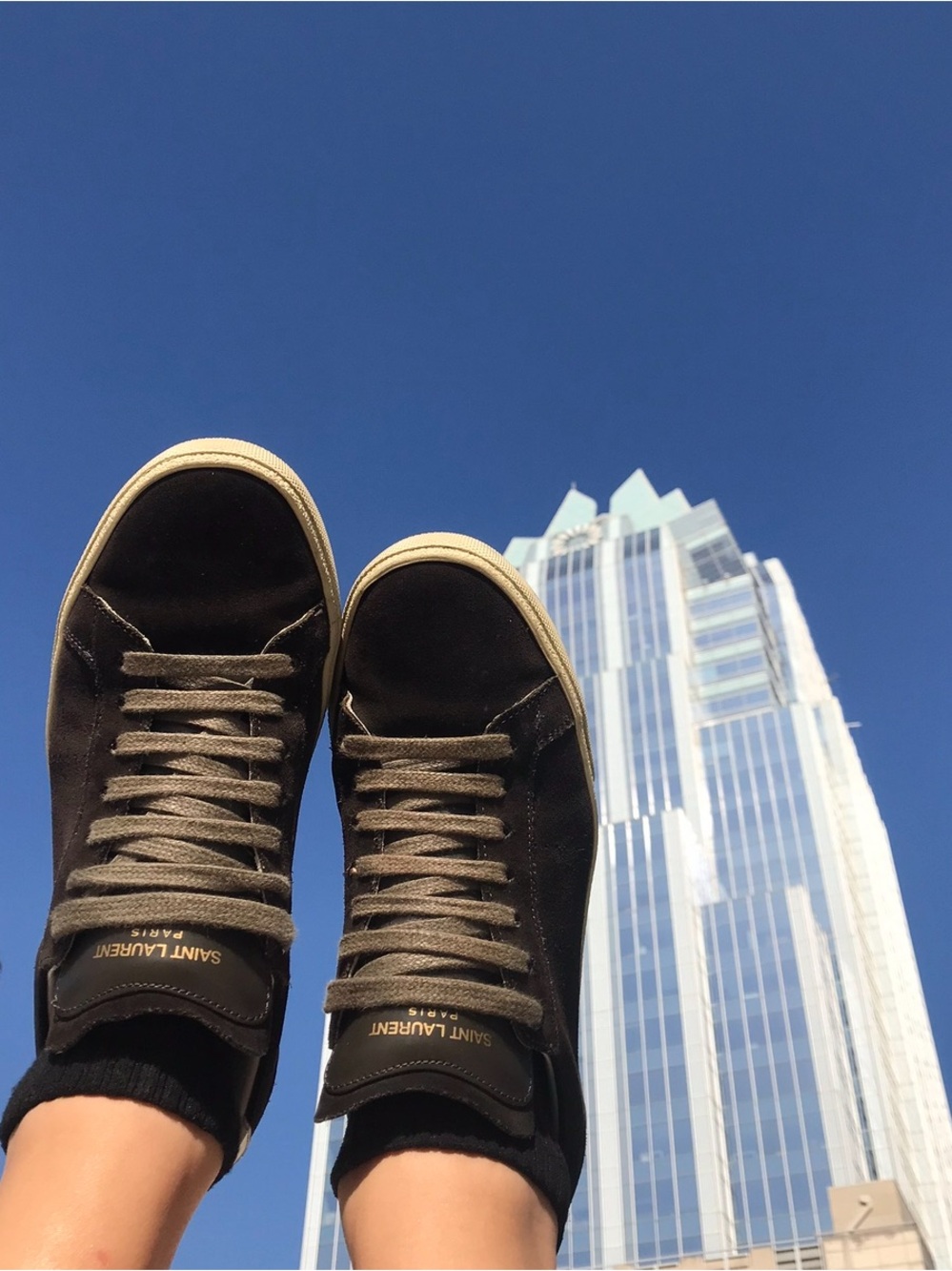 Yves Saint Laurent Black Suede Low-Top Sneakers with Tan Soles